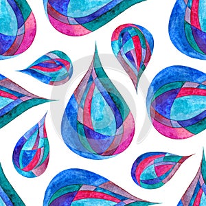 Watercolor rain drops seamless pattern. Hand painted abstract modern texture for surface designs, textiles, wrapping