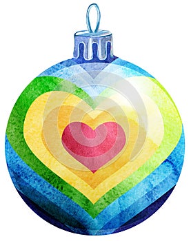 Watercolor rainbow Christmas ball isolated on a white background