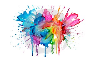Watercolor rainbow paint splash brush stroke and Colorful Ink paint splatter powder festival explosion abstract background