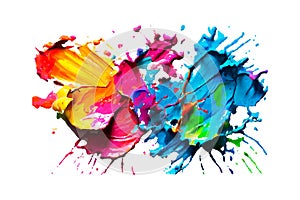 Watercolor rainbow paint splash brush stroke and Colorful Ink paint splatter powder festival explosion abstract background