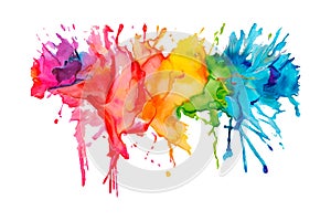 Watercolor rainbow paint splash brush stroke and Colorful Ink paint splatter powder festival explosion abstract background