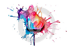 Watercolor rainbow paint splash brush stroke and Colorful Ink paint splatter powder festival explosion abstract background