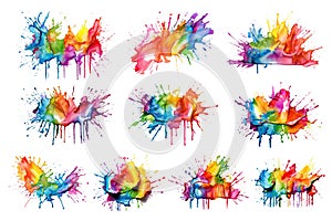 Watercolor rainbow paint splash brush stroke and Colorful Ink paint splatter powder festival explosion abstract background