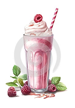 Watercolor raspberry milkshake.