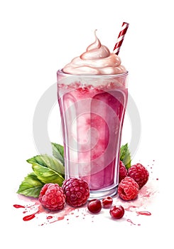 Watercolor raspberry milkshake.