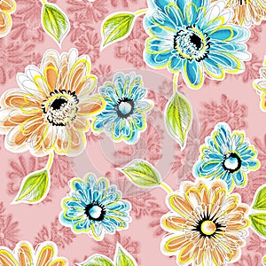 Watercolor raster flower pattern photo