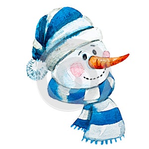 Watercolor raster hand drawn snowman