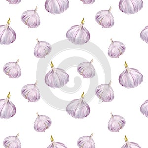 Watercolor realistic food pattern with garlic