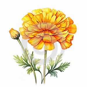 Watercolor Realistic Orange Carnation Painting On White Background