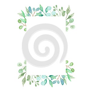 Watercolor Rectangle Green Wreath Frame Leaves Wedding Spring Summer Garland Olive