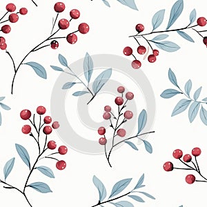 Watercolor Red Berry Seamless Pattern Vector Images 1556