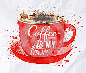 Watercolor red cup of cappuccino photo