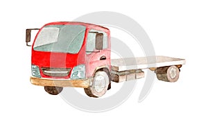 Watercolor red flatbed on white background isolated