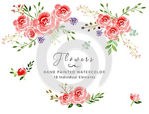Watercolor Red floral flower composition wedding