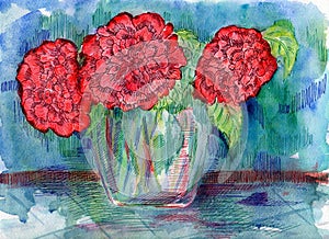 Watercolor red flowers.