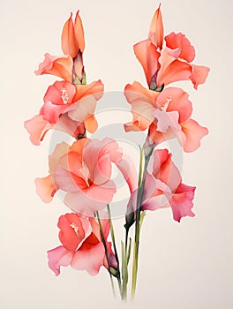 Watercolor red gladiolus on white background