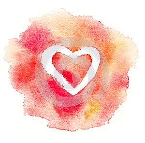 Watercolor red heart. Abstract background.