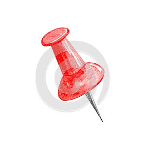 Watercolor red pin isolated on white background