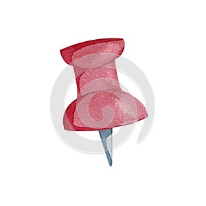 Watercolor red push pins. Thumb Tacks. Top view. illustration. Isolated on white background.