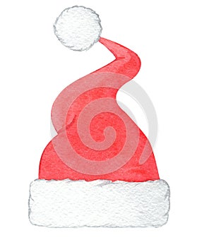 Watercolor red santa hat isolated on white background