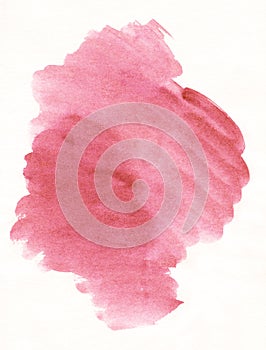 Watercolor red spot on white background with space for text. Stains on paper