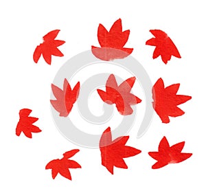 Watercolor red spots like autumn leaves on a white background