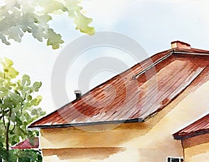 Watercolor of repairs the roof and tiles