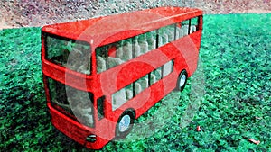 Watercolor representing a red double decker bus