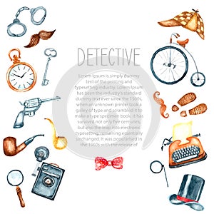 Watercolor retro detective accessories