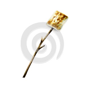 Watercolor roasted marshmallows on a stick illlustration. Mountin equipment for recreation tourism and adverture