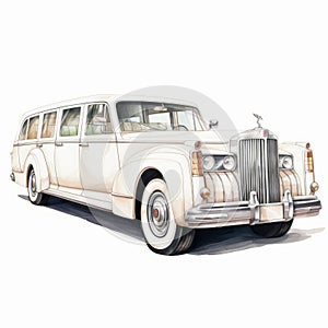 Watercolor Rolls Royce Limousine Clipart On White Background