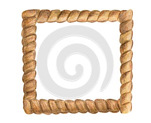 Watercolor rope frame. Hand drawn nautical rope square design with copyspace isolated on white background. Element for cards,