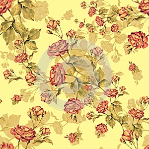 Watercolor rose with a beige shade. Hand painted flowers seamless pattern on a beige background.