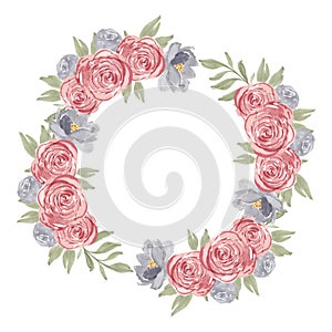 Watercolor rose flower circle frame