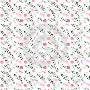 Watercolor rose flower pattern. Digital floral illustration.