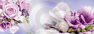 Watercolor rose flowers background on old paper - Facebook cover