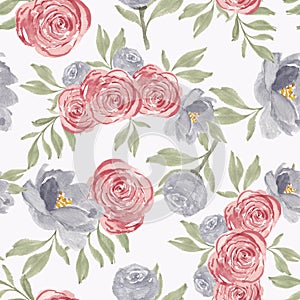 Watercolor rose peony flower seamless pattern