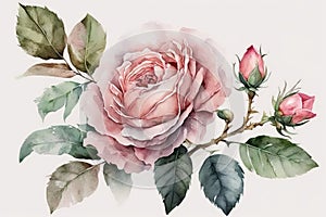 Watercolor rose pink floral clipart. Artwork, Artist. Isolated on white background. photo