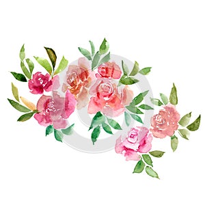 Watercolor roses. Floral background. Pink flowers greeting card.