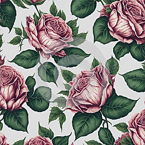 Watercolor roses and leaves pattern, Arcane patterns of small roses and leaves. AI-Generative