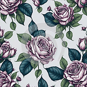 Watercolor roses and leaves pattern, Arcane patterns of small roses and leaves. AI-Generative