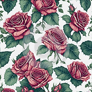 Watercolor roses and leaves pattern, Arcane patterns of small roses and leaves. AI-Generative