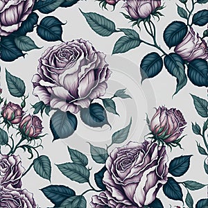 Watercolor roses and leaves pattern, Arcane patterns of small roses and leaves. AI-Generative