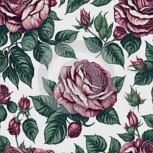 Watercolor roses and leaves pattern, Arcane patterns of small roses and leaves. AI-Generative