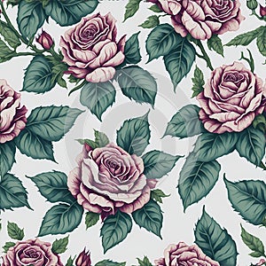 Watercolor roses and leaves pattern, Arcane patterns of small roses and leaves. AI-Generative