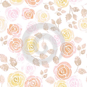 Watercolor roses in warm colors Seamless floral watercolor background