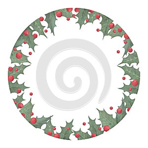 Watercolor round holly frame