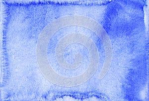 Watercolor royal blue background painting texture. Azure liquid artistic backdrop. Stains on paper