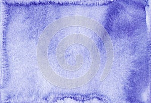 Watercolor royal purple background painting texture. Azure liquid artistic backdrop. Stains on paper