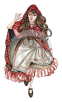 watercolor runnung girl from red Riding Hood